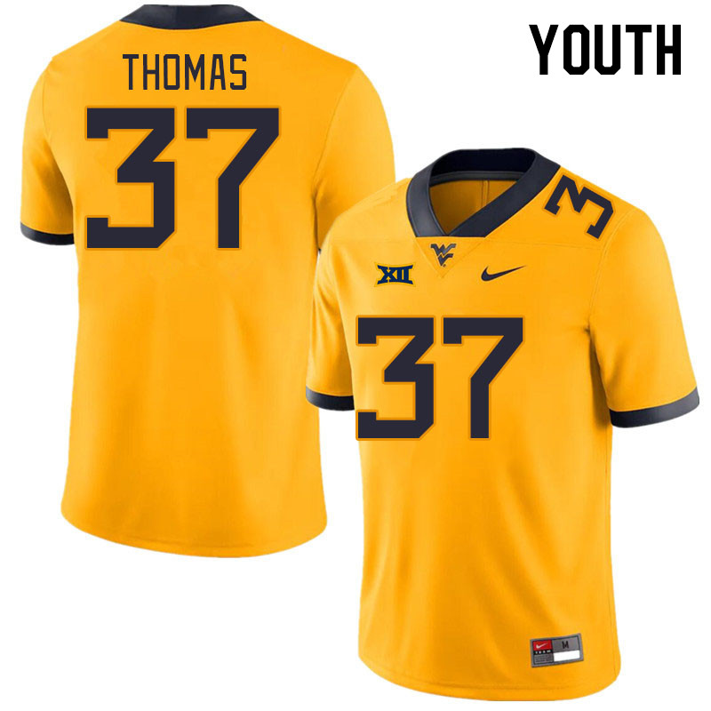Youth #37 Keaton Thomas West Virginia Mountaineers College Football Jerseys Stitched Sale-Gold - Click Image to Close